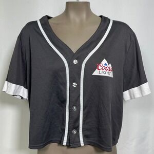 Coors Light Gray Mesh Button Front Cropped Baseball Jersey Top Women's XL